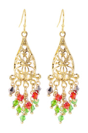 Mixed Austrian Crystal Filigree Christmas Earrings - GF