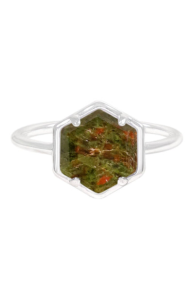 Unakite Hexagon Ring - SF