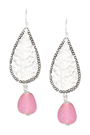 Pink Murano Glass & Hammered Teardrop Earrings - SF