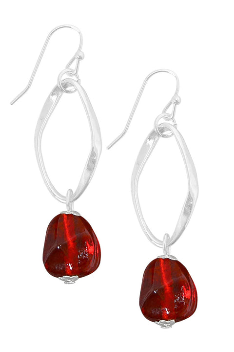 Red Murano Glass & Freeform Hoop Drop Earrings - SF