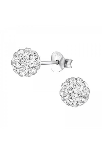 Sterling Silver Ball Ear Studs With Crystal - SS