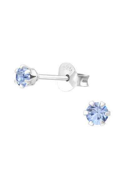 Sterling Silver Round 3mm Ear Studs With Crystals - SS