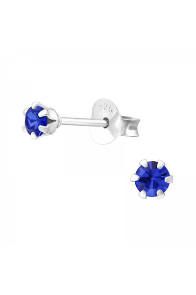 Sterling Silver Round 3mm Ear Studs With Crystals - SS