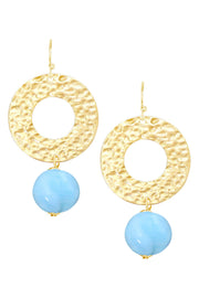 Blue Murano Glass & Hammered Circle Drop Earrings - GF