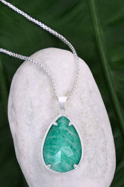 Amazonite Pear Cut Pendant Necklace - SF