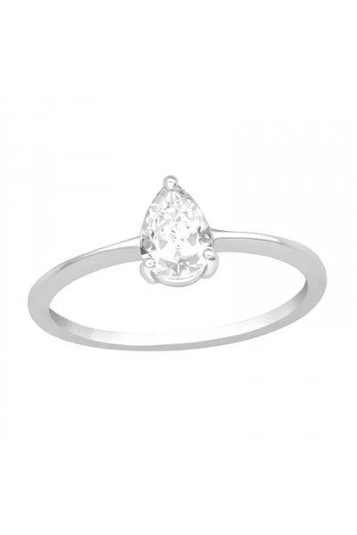 Sterling Silver Pear Cut Solitaire Ring With CZ - SS