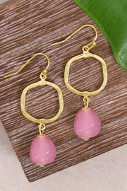 Pink Murano Glass & Freeform Drop Earrings - GF