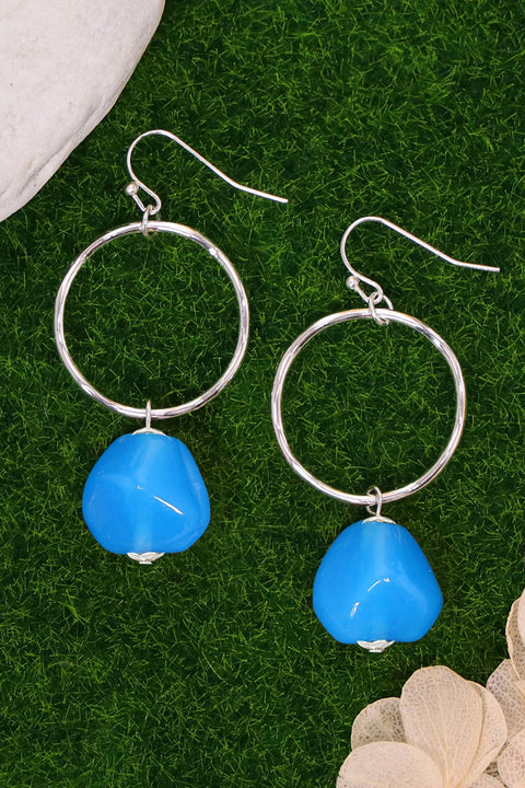 Blue Murano Glass & Hoop Drop Earrings - SF