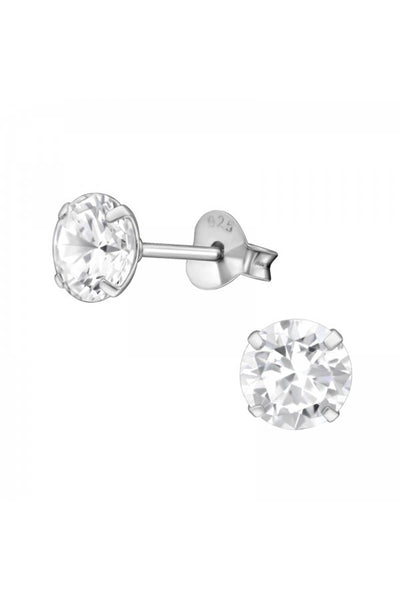 Sterling Silver Round 6mm Ear Studs With Cubic Zirconia - SS