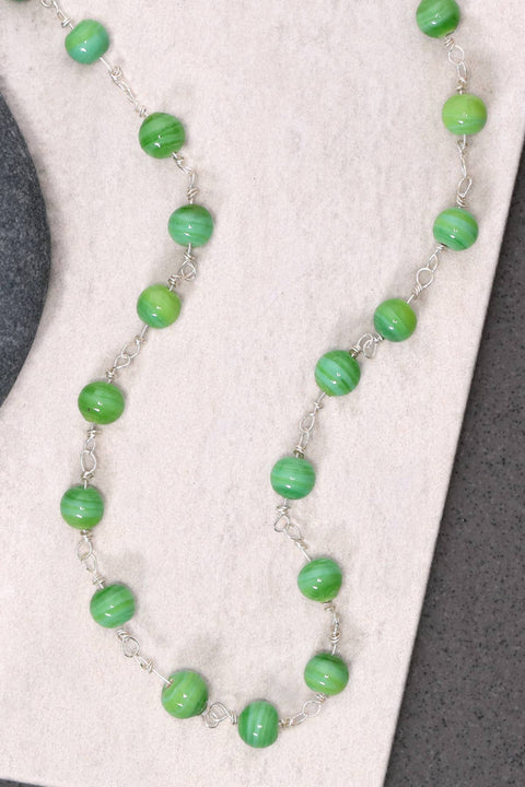 Green Murano Glass Mala Beaded Necklace - SF