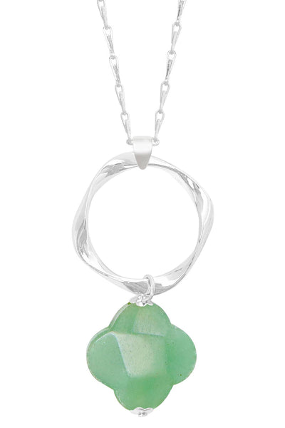 Green Aventurine & Freeform Hoop Pendant Necklace - SF