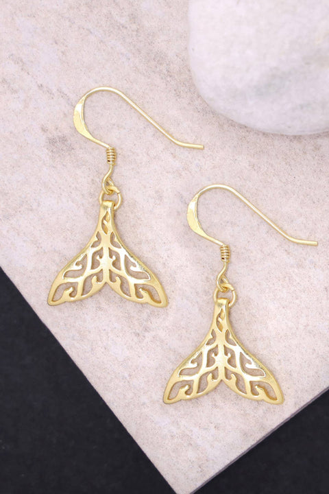 14k Gold Plated Whale Tail Drop Earrings - GF