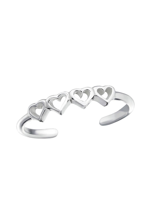 Sterling Silver Hearts Adjustable Toe Ring - SS