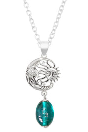 Teal Murano Glass With Sun & Moon Pendant Necklace - SF