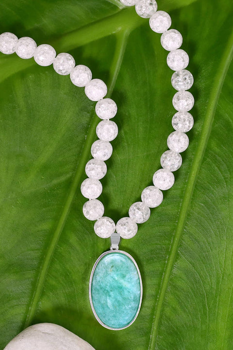 Crystal Quartz Beads Necklace With Amazonite Pendant - SF