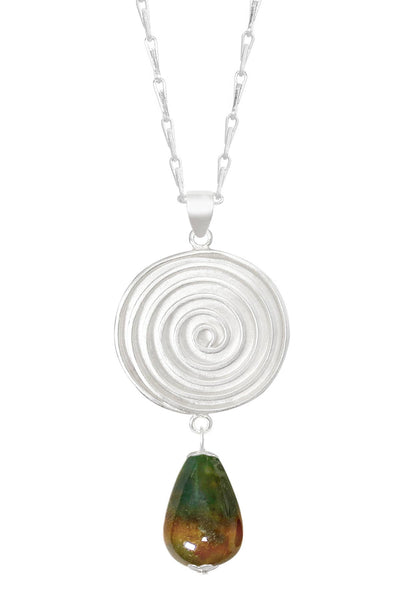 Mixed Jasper & Swirl Disc Pendant Necklace - SF