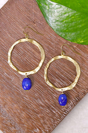 Blue Murano Glass & Hammered Hoop Drop Earrings - GF