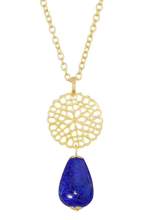 Lapis & Daisy Disc Pendant Necklace - GF