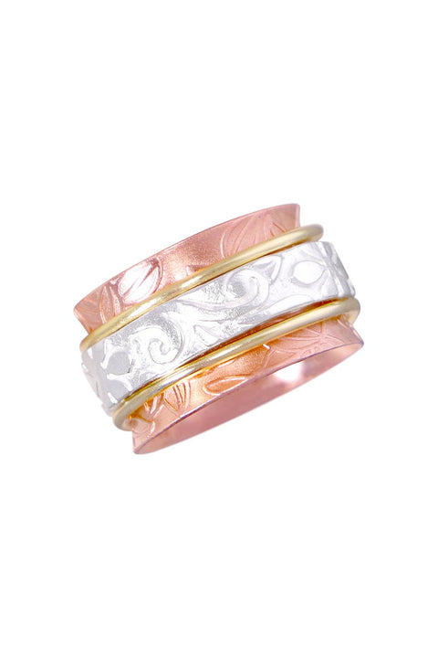 Rose Gold Plated Leaf And Vine Spinner Ring - SF