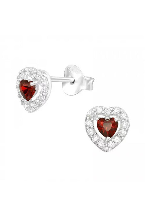 Sterling Silver Heart Ear Studs With Cubic Zirconia - SS