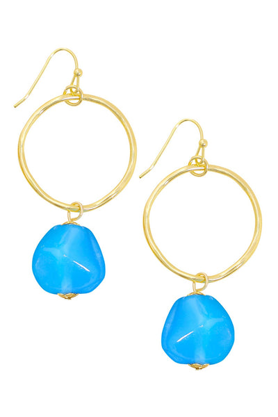 Blue Murano Glass & Hoop Drop Earrings - GF