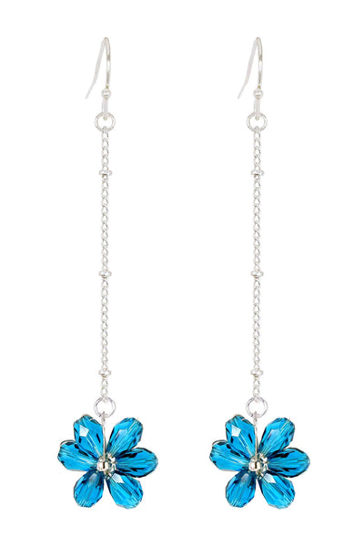 Blue Austrian Crystal Flower Bloom Dangle Earrings - SF