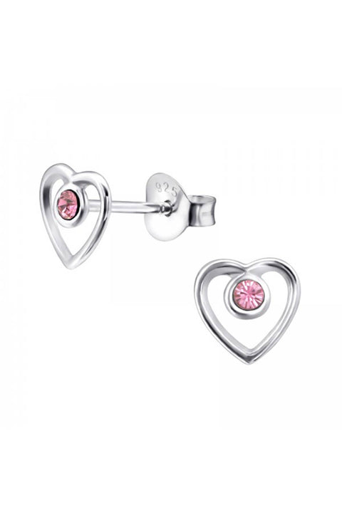 Sterling Silver Heart Ear Studs With Crystal - SS