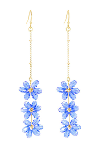 Tanzanite Austrian Crystal Flower Bloom Drop Earrings - GF