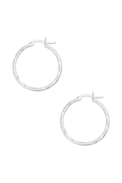 Sterling Silver Bambbo Pattern Hoop Earrings - SS