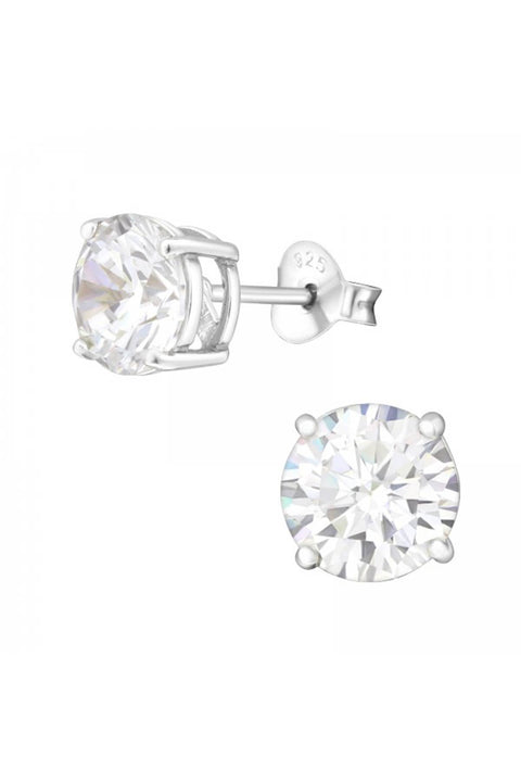 Sterling Silver Round 7mm Ear Studs With Cubic Zirconia - SS