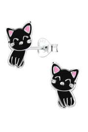 Sterling Silver Cat Stud Earrings - SS