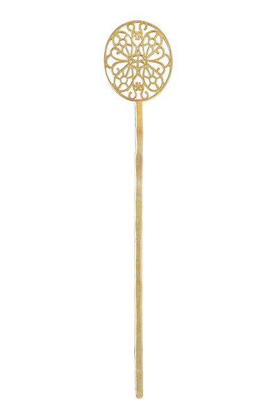 Filigree Disc Hair Stick In Natural Brass - BR