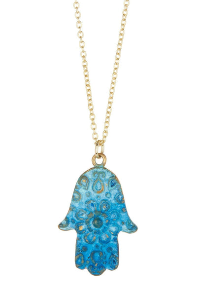 Natural Verdigris Patina Over Brass Hamsa Necklace - GF