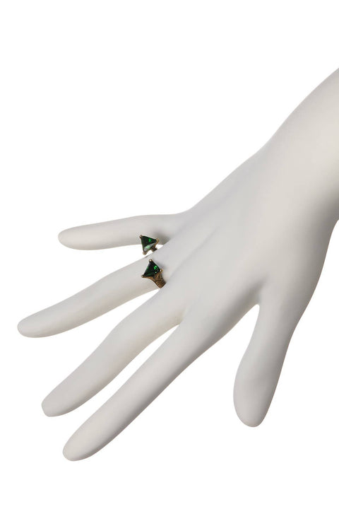 Raw Brass & Emerald Crystal Trio Ring - BR