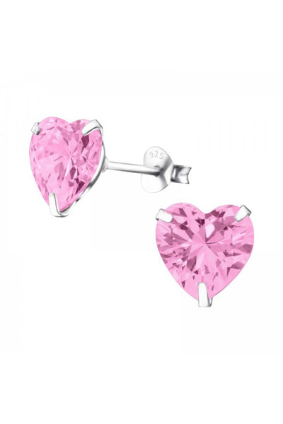 Sterling Silver Heart 9mm Ear Studs With Cubic Zirconia - SS