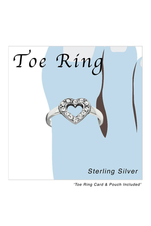 Sterling Silver Heart Adjustable Toe Ring With Crystal - SS