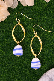 Blue Murano Glass & Freeform Hoop Drop Earrings - GF