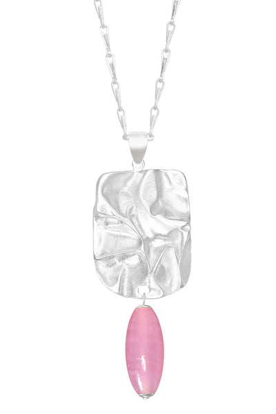 Pink Murano Glass & Wave Textured Pendant Necklace - SF