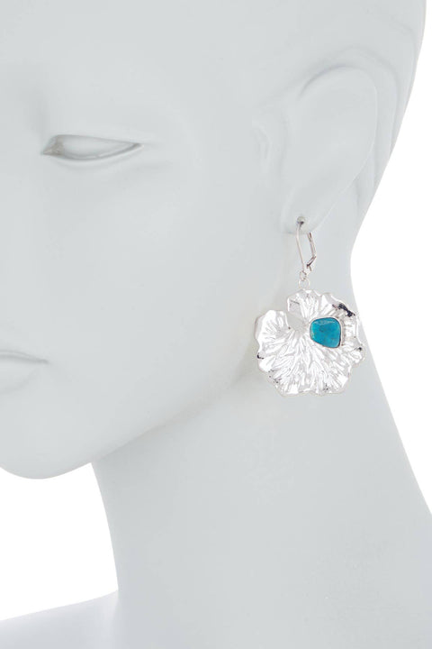 Stabilized Turquoise & Lotus Leaf Drop Earrings - SF