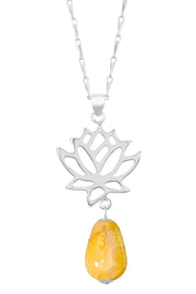 Crazy Lace Agate & Lotus Pendant Necklace - SF