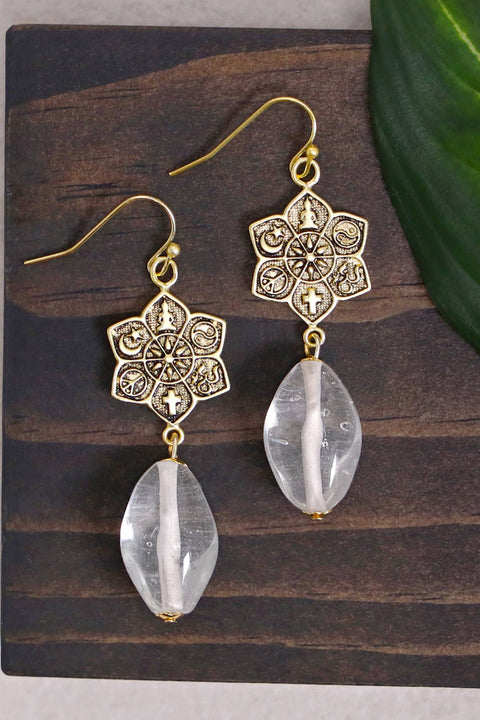 Clear Murano Glass & Coexist Lotus Drop Earrings - GF