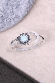 White Created Opal & Sterling Silver Sun & Moon Ring - SS