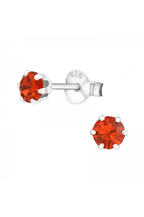 Sterling Silver Round 4mm Ear Studs With Crystals - SS