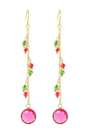 Raspberry Crystal & Austrian Crystal Drop Earrings - GF