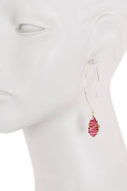 Raspberry Crystal Wire Wrapped Threader Earrings - GF