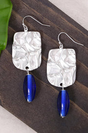 Blue Murano Glass & Wave Textured Drop Earrings - SF