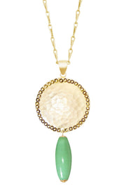 Green Murano Glass & Hammered Coin Pendant Necklace - GF