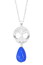 Blue Murano Glass & Tree Of Life Pendant Necklace - SF