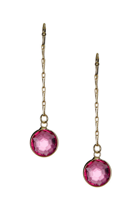 Raspberry Crystal Briolettes Olivia Earrings In Gold - GF