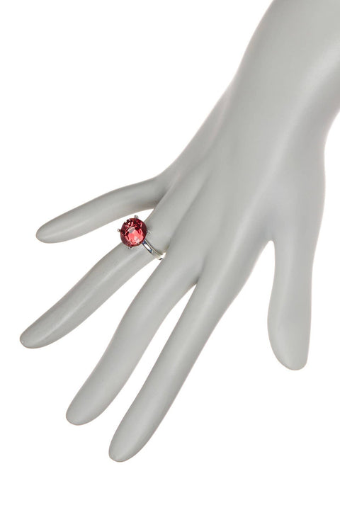 Raspberry Crystal Prong Set Round Ring - SF